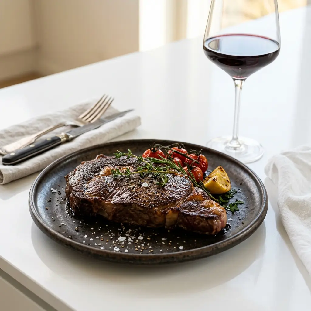 アントルコートのフライパン焼きの完成料理写真