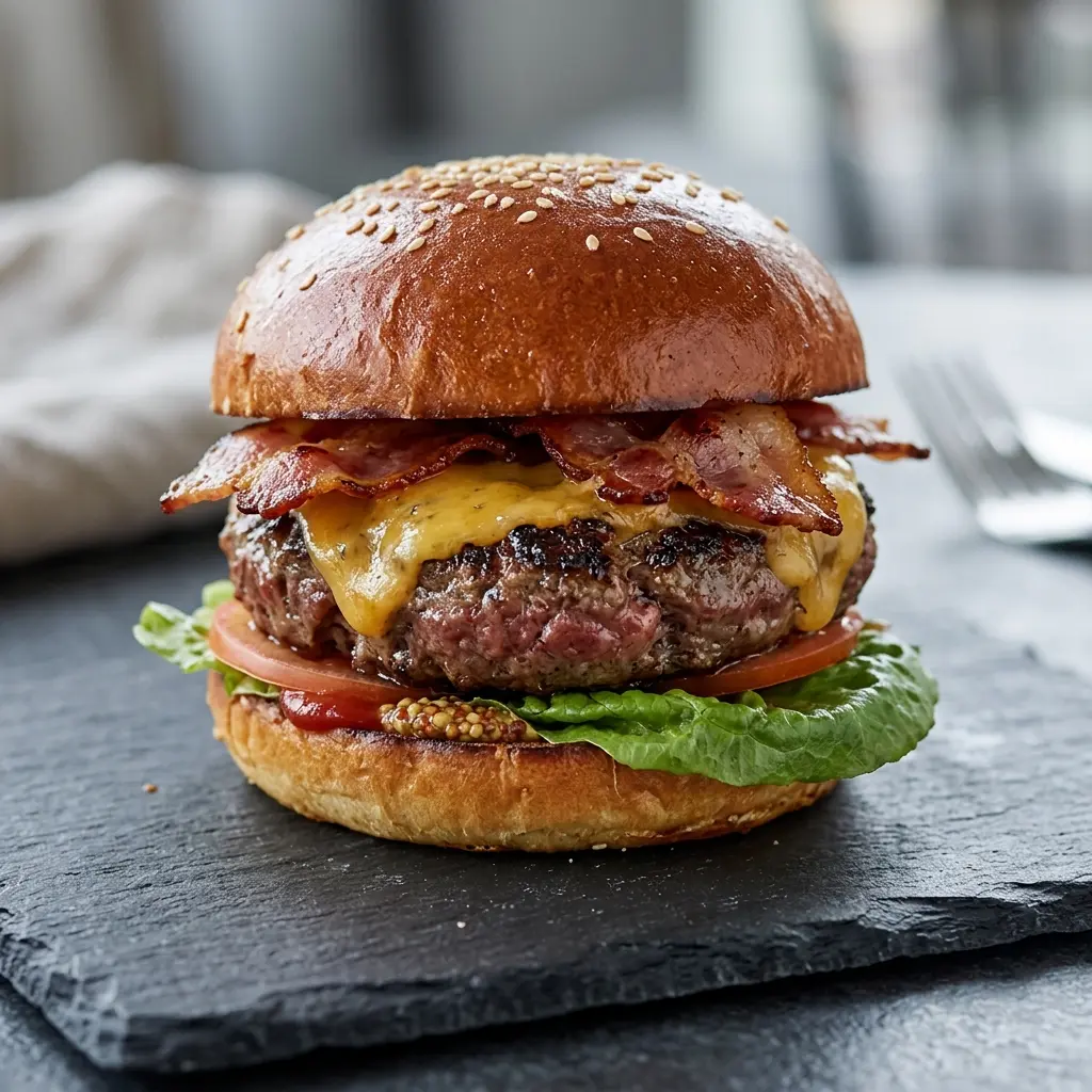 ベーコンチーズバーガーの完成料理写真
