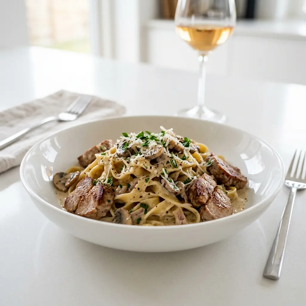 豚ヒレ肉のパスタの完成料理写真