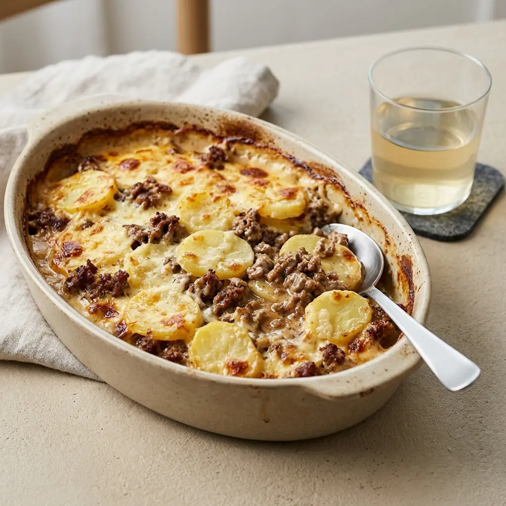 牛肉のオーブン焼き ドーフィノワーズポテト添えの完成料理写真