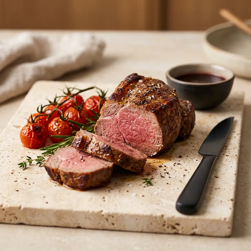 ノンフライヤーで作るラムフィレ肉の完成料理写真