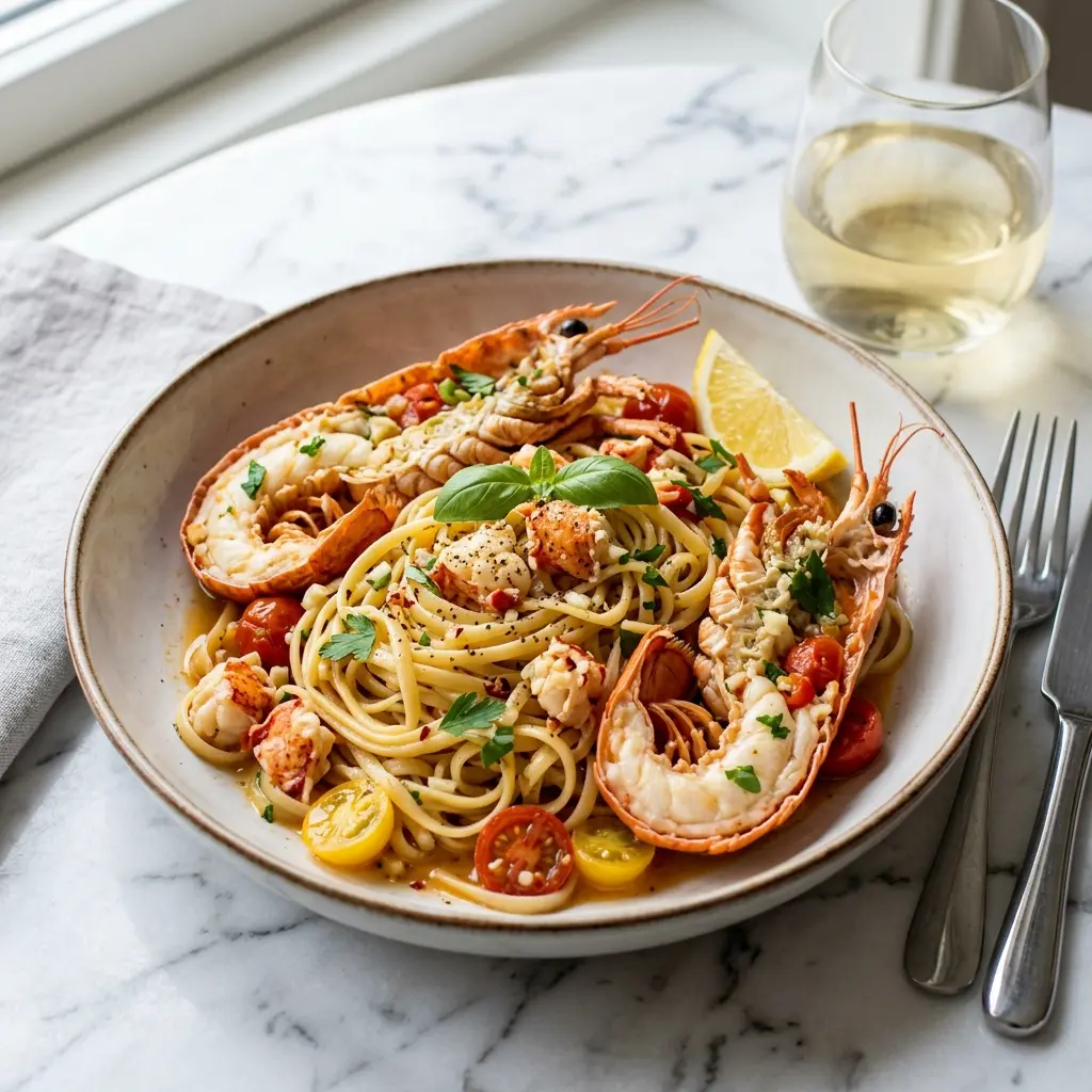 ラングスティーヌのパスタの完成料理写真