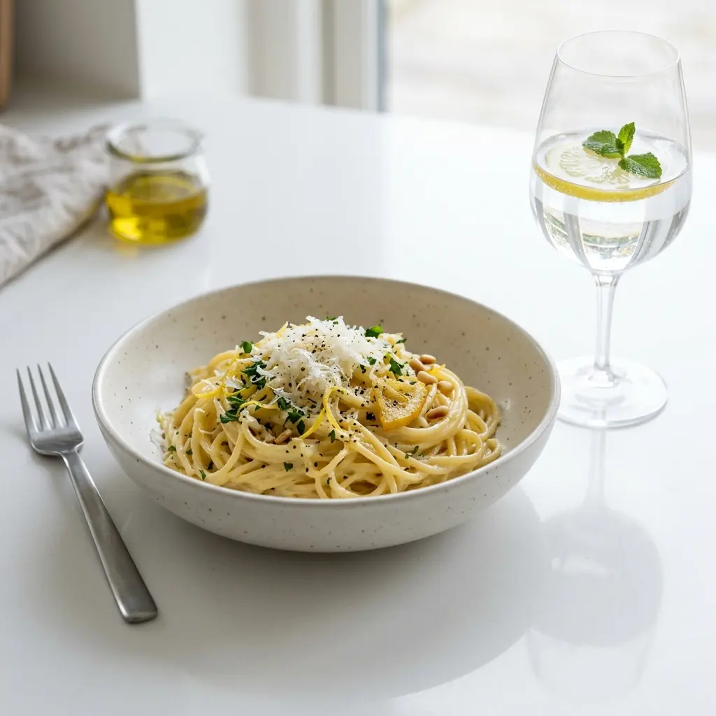 レモンとパルメザンチーズのパスタの完成料理写真