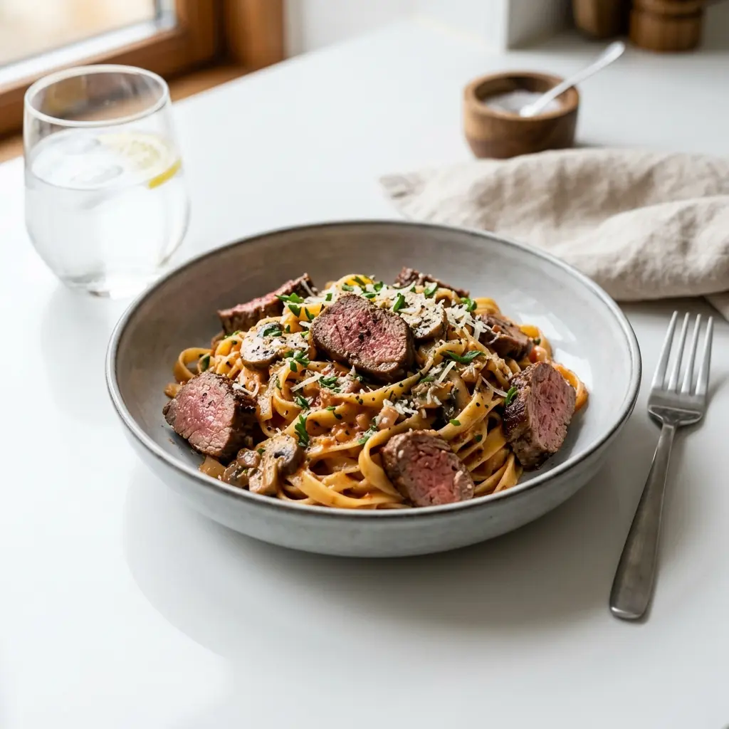 牛フィレ肉のパスタの完成料理写真